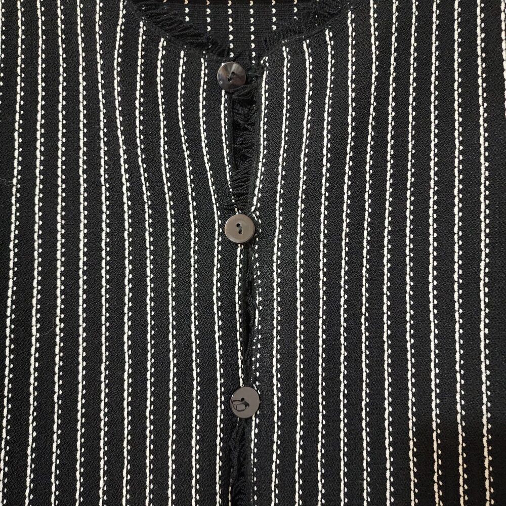 Ball of Cotton Womens Wool-Blend Knit Button-Up Jacket M Black White Fringe USA - Picture 4 of 9